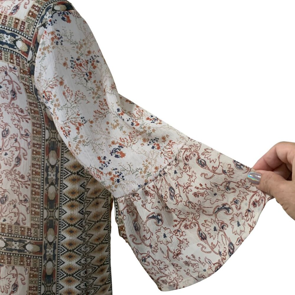 Style & Co Women's Petite Medium Boho Paisley Floral Sheer Peasant Blouse - Picture 3 of 9